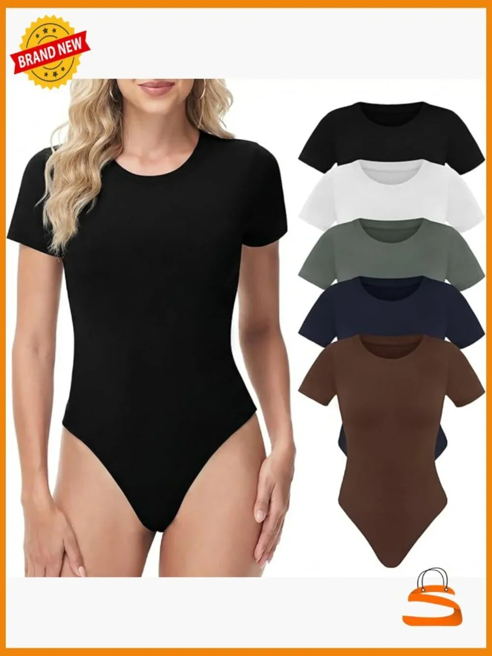 Bodysuit 5-Pack Tummy Control Compression Tops Short Sleeve Snap Closure